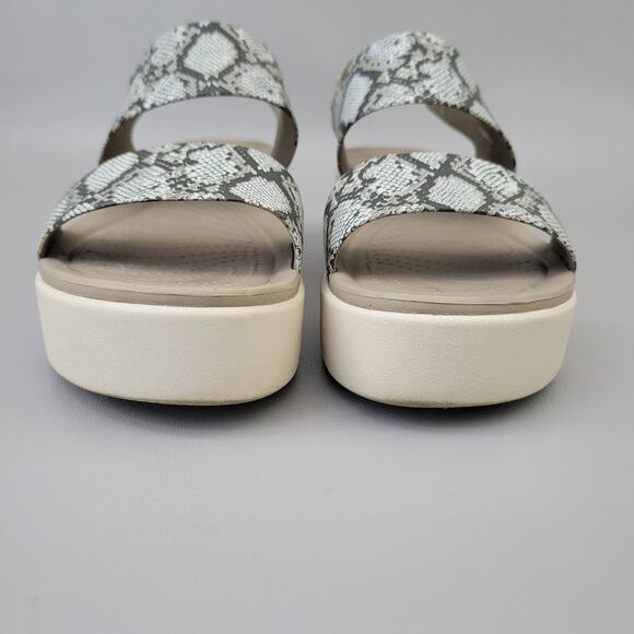 Crocs Womens Brooklyn Low Wedge Slingback Sandal Snake Print 206453 Beige Size 9 - Picture 5 of 13